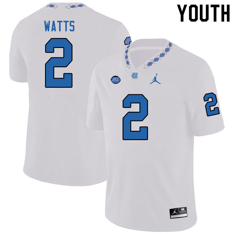 Jordan Brand Youth #2 Bryce Watts North Carolina Tar Heels College Football Jerseys Sale-White